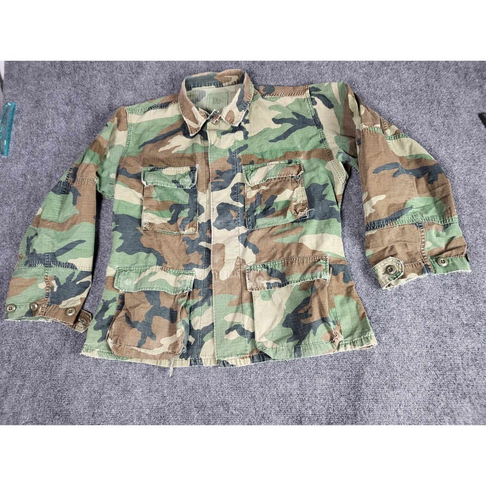 VTG Camo Field Jacket US Army‎ Military Four Pocket Utility Men Sz M Outerwear